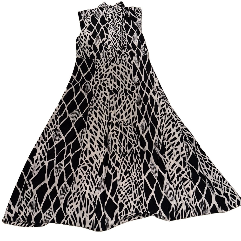 Glamour Dress Size 10 Black White Animal Print Fit Flare Sleeveless Y2K Retro